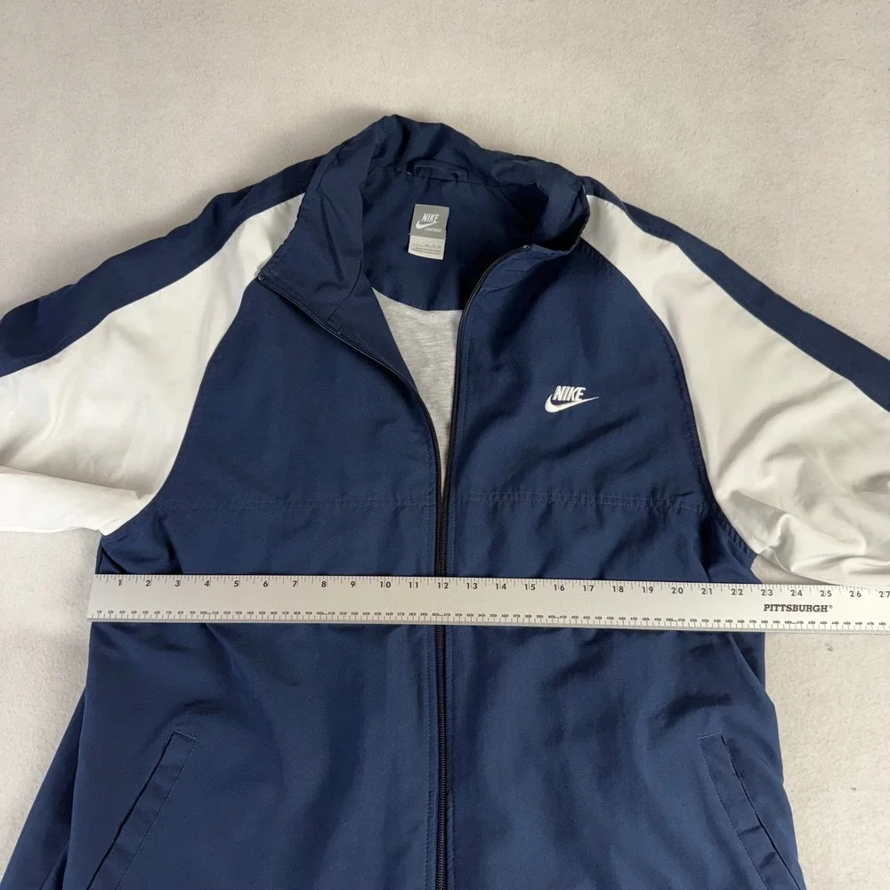 Nike Sportswear Mens XL Y2K Windbreaker Navy Blue White Colorblock Track Jacket